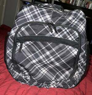 Thirty One Organizing Backpack Black Pick Me Plaid Pattern Sling Handle